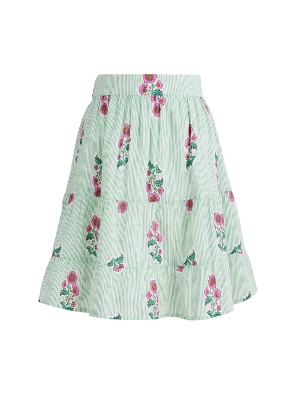 J.Crew Tiered Mini Skirt Floral Stripe Cotton‎ Elastic Waist Women’s Medium NWT